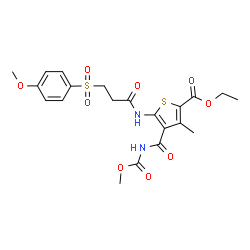 ChemSpider 2D Image | Ethyl 4-[(methoxycarbonyl)carbamoyl]-5-({3-[(4-methoxyphenyl)sulfonyl]propanoyl}amino)-3-methyl-2-thiophenecarboxylate | C21H24N2O9S2