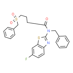 ChemSpider 2D Image | N-Benzyl-4-(benzylsulfonyl)-N-(6-fluoro-1,3-benzothiazol-2-yl)butanamide | C25H23FN2O3S2