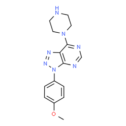 ChemSpider 2D Image | 3-(4-Methoxyphenyl)-7-(1-piperazinyl)-3H-1,2,3-triazolo[4,5-d]pyrimidine | C15H17N7O