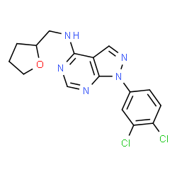 ChemSpider 2D Image | 1-(3,4-Dichlorophenyl)-N-(tetrahydro-2-furanylmethyl)-1H-pyrazolo[3,4-d]pyrimidin-4-amine | C16H15Cl2N5O