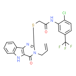 ChemSpider 2D Image | 2-[(3-Allyl-4-oxo-4,5-dihydro-3H-pyrimido[5,4-b]indol-2-yl)sulfanyl]-N-[2-chloro-5-(trifluoromethyl)phenyl]acetamide | C22H16ClF3N4O2S