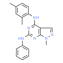 ChemSpider 2D Image | N~4~-(2,4-Dimethylphenyl)-1-methyl-N~6~-phenyl-1H-pyrazolo[3,4-d]pyrimidine-4,6-diamine | C20H20N6