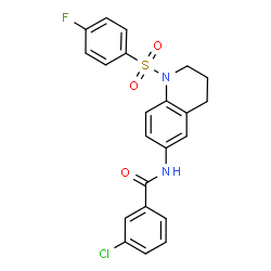 ChemSpider 2D Image | 3-Chloro-N-{1-[(4-fluorophenyl)sulfonyl]-1,2,3,4-tetrahydro-6-quinolinyl}benzamide | C22H18ClFN2O3S