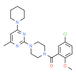 ChemSpider 2D Image | (5-Chloro-2-methoxyphenyl){4-[4-methyl-6-(1-piperidinyl)-2-pyrimidinyl]-1-piperazinyl}methanone | C22H28ClN5O2