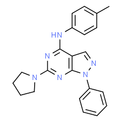 ChemSpider 2D Image | N-(4-Methylphenyl)-1-phenyl-6-(1-pyrrolidinyl)-1H-pyrazolo[3,4-d]pyrimidin-4-amine | C22H22N6