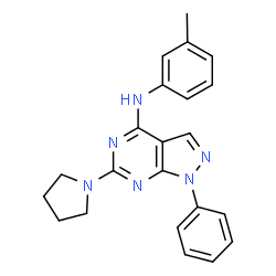 ChemSpider 2D Image | N-(3-methylphenyl)-1-phenyl-6-(pyrrolidin-1-yl)pyrazolo[3,4-d]pyrimidin-4-amine | C22H22N6