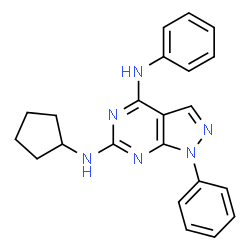 ChemSpider 2D Image | N~6~-Cyclopentyl-N~4~,1-diphenyl-1H-pyrazolo[3,4-d]pyrimidine-4,6-diamine | C22H22N6