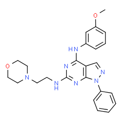 ChemSpider 2D Image | N4-(3-methoxyphenyl)-N6-[2-(morpholin-4-yl)ethyl]-1-phenylpyrazolo[3,4-d]pyrimidine-4,6-diamine | C24H27N7O2