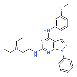 ChemSpider 2D Image | N6-[2-(diethylamino)ethyl]-N4-(3-methoxyphenyl)-1-phenylpyrazolo[3,4-d]pyrimidine-4,6-diamine | C24H29N7O