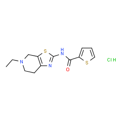 ChemSpider 2D Image | N-(5-Ethyl-4,5,6,7-tetrahydro[1,3]thiazolo[5,4-c]pyridin-2-yl)-2-thiophenecarboxamide hydrochloride (1:1) | C13H16ClN3OS2