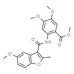 ChemSpider 2D Image | Methyl 4,5-dimethoxy-2-{[(5-methoxy-2-methyl-1-benzofuran-3-yl)carbonyl]amino}benzoate | C21H21NO7
