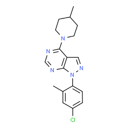 ChemSpider 2D Image | 1-(4-Chloro-2-methylphenyl)-4-(4-methyl-1-piperidinyl)-1H-pyrazolo[3,4-d]pyrimidine | C18H20ClN5