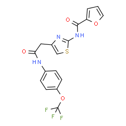 ChemSpider 2D Image | N-[4-(2-Oxo-2-{[4-(trifluoromethoxy)phenyl]amino}ethyl)-1,3-thiazol-2-yl]-2-furamide | C17H12F3N3O4S