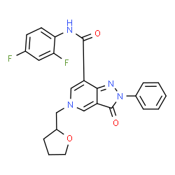 ChemSpider 2D Image | N-(2,4-Difluorophenyl)-3-oxo-2-phenyl-5-(tetrahydro-2-furanylmethyl)-3,5-dihydro-2H-pyrazolo[4,3-c]pyridine-7-carboxamide | C24H20F2N4O3