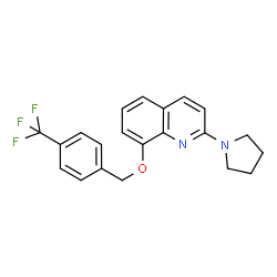 ChemSpider 2D Image | 2-(1-Pyrrolidinyl)-8-{[4-(trifluoromethyl)benzyl]oxy}quinoline | C21H19F3N2O