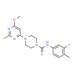 ChemSpider 2D Image | N-(3-Fluoro-4-methylphenyl)-4-(6-methoxy-2-methyl-4-pyrimidinyl)-1-piperazinecarboxamide | C18H22FN5O2