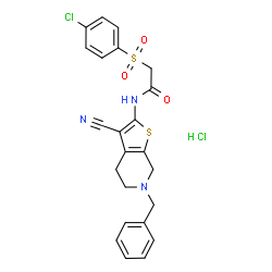 ChemSpider 2D Image | N-(6-Benzyl-3-cyano-4,5,6,7-tetrahydrothieno[2,3-c]pyridin-2-yl)-2-[(4-chlorophenyl)sulfonyl]acetamide hydrochloride (1:1) | C23H21Cl2N3O3S2