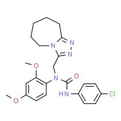 ChemSpider 2D Image | 3-(4-Chlorophenyl)-1-(2,4-dimethoxyphenyl)-1-(6,7,8,9-tetrahydro-5H-[1,2,4]triazolo[4,3-a]azepin-3-ylmethyl)urea | C23H26ClN5O3