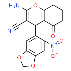 ChemSpider 2D Image | 2-Amino-4-(6-nitro-1,3-benzodioxol-5-yl)-5-oxo-5,6,7,8-tetrahydro-4H-chromene-3-carbonitrile | C17H13N3O6