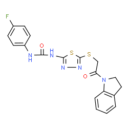 ChemSpider 2D Image | 1-(5-{[2-(2,3-Dihydro-1H-indol-1-yl)-2-oxoethyl]sulfanyl}-1,3,4-thiadiazol-2-yl)-3-(4-fluorophenyl)urea | C19H16FN5O2S2