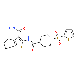 ChemSpider 2D Image | N-(3-Carbamoyl-5,6-dihydro-4H-cyclopenta[b]thiophen-2-yl)-1-(2-thienylsulfonyl)-4-piperidinecarboxamide | C18H21N3O4S3