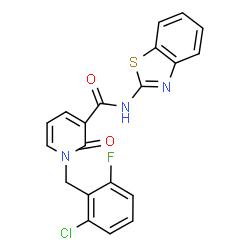 ChemSpider 2D Image | N-(1,3-Benzothiazol-2-yl)-1-(2-chloro-6-fluorobenzyl)-2-oxo-1,2-dihydro-3-pyridinecarboxamide | C20H13ClFN3O2S