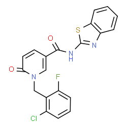 ChemSpider 2D Image | N-(1,3-Benzothiazol-2-yl)-1-(2-chloro-6-fluorobenzyl)-6-oxo-1,6-dihydro-3-pyridinecarboxamide | C20H13ClFN3O2S