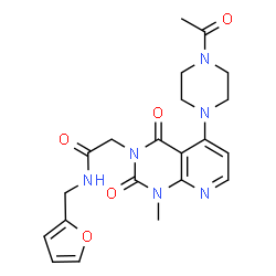 ChemSpider 2D Image | 2-[5-(4-Acetyl-1-piperazinyl)-1-methyl-2,4-dioxo-1,4-dihydropyrido[2,3-d]pyrimidin-3(2H)-yl]-N-(2-furylmethyl)acetamide | C21H24N6O5