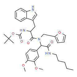 ChemSpider 2D Image | Nalpha-(tert-Butoxycarbonyl)-N-[1-(3,4-dimethoxyphenyl)-2-oxo-2-(pentylamino)ethyl]-N-(2-furylmethyl)tryptophanamide | C36H46N4O7