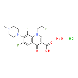 ChemSpider 2D Image | 6,8-Difluoro-1-(2-fluoroethyl)-7-(4-methyl-1-piperazinyl)-4-oxo-1,4-dihydro-3-quinolinecarboxylic acid hydrochloride hydrate | C17H21ClF3N3O4