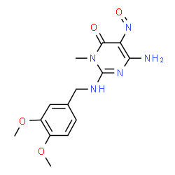 ChemSpider 2D Image | 6-Amino-2-[(3,4-dimethoxybenzyl)amino]-3-methyl-5-nitroso-4(3H)-pyrimidinone | C14H17N5O4