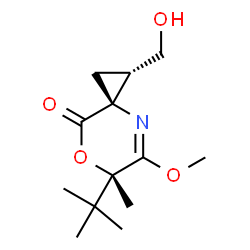 ChemSpider 2D Image | (1S,3S,6S)-1-(Hydroxymethyl)-5-methoxy-6-methyl-6-(2-methyl-2-propanyl)-7-oxa-4-azaspiro[2.5]oct-4-en-8-one | C13H21NO4