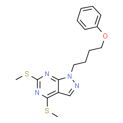ChemSpider 2D Image | 4,6-Bis(methylsulfanyl)-1-(4-phenoxybutyl)-1H-pyrazolo[3,4-d]pyrimidine | C17H20N4OS2