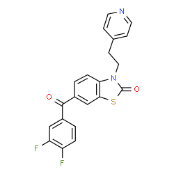ChemSpider 2D Image | 6-(3,4-Difluorobenzoyl)-3-[2-(4-pyridinyl)ethyl]-1,3-benzothiazol-2(3H)-one | C21H14F2N2O2S