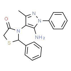 ChemSpider 2D Image | 3-(5-Amino-3-methyl-1-phenyl-1H-pyrazol-4-yl)-2-phenyl-1,3-thiazolidin-4-one | C19H18N4OS