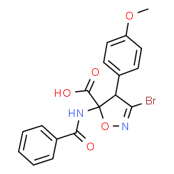 ChemSpider 2D Image | 5-(Benzoylamino)-3-bromo-4-(4-methoxyphenyl)-4,5-dihydro-1,2-oxazole-5-carboxylic acid | C18H15BrN2O5