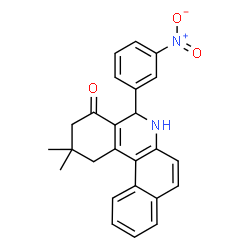 ChemSpider 2D Image | 2,2-Dimethyl-5-(3-nitrophenyl)-2,3,5,6-tetrahydrobenzo[a]phenanthridin-4(1H)-one | C25H22N2O3