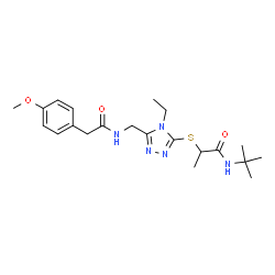 ChemSpider 2D Image | 2-{[4-Ethyl-5-({[(4-methoxyphenyl)acetyl]amino}methyl)-4H-1,2,4-triazol-3-yl]sulfanyl}-N-(2-methyl-2-propanyl)propanamide | C21H31N5O3S