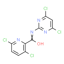 ChemSpider 2D Image | 3,6-Dichloro-N-(4,6-dichloro-2-pyrimidinyl)-2-pyridinecarboxamide | C10H4Cl4N4O