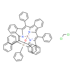 ChemSpider 2D Image | (Triphenylsilanolato)[2,11,20-triphenyl-28,29,30-triazaheptacyclo[19.6.1.1~3,10~.1~12,19~.0~4,9~.0~13,18~.0~22,27~]triaconta-1(28),2,4,6,8,10,12,14,16,18,20,22,24,26-tetradecaenato(2-)-kappa~3~N~28~,N
~29~,N~30~]boron - dichloromethane (1:1) | C64H44BCl2N3OSi