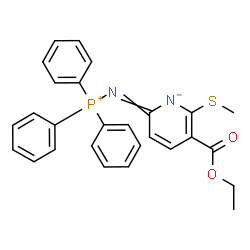 ChemSpider 2D Image | 5-(Ethoxycarbonyl)-6-(methylsulfanyl)-2-[(triphenylphosphonio)imino]-2H-pyridin-1-ide | C27H25N2O2PS