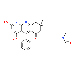 ChemSpider 2D Image | N,N-Dimethylformamide - 2,4-dihydroxy-8,8-dimethyl-5-(4-methylphenyl)-8,9-dihydropyrimido[4,5-b]quinolin-6(7H)-one (1:1) | C23H26N4O4