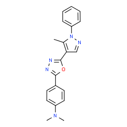ChemSpider 2D Image | N,N-Dimethyl-4-[5-(5-methyl-1-phenyl-1H-pyrazol-4-yl)-1,3,4-oxadiazol-2-yl]aniline | C20H19N5O