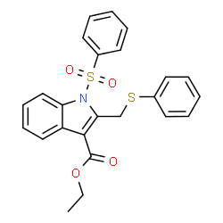 ChemSpider 2D Image | Ethyl 2-[(phenylsulfanyl)methyl]-1-(phenylsulfonyl)-1H-indole-3-carboxylate | C24H21NO4S2