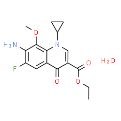 ChemSpider 2D Image | Ethyl 7-amino-1-cyclopropyl-6-fluoro-8-methoxy-4-oxo-1,4-dihydro-3-quinolinecarboxylate hydrate (1:1) | C16H19FN2O5