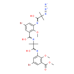 ChemSpider 2D Image | Methyl 3-[(N-{3-[(2-azido-2-methylpropanoyl)amino]-5-bromo-2-methoxybenzoyl}-2-methylalanyl)amino]-5-bromo-2-methoxybenzoate | C25H28Br2N6O7