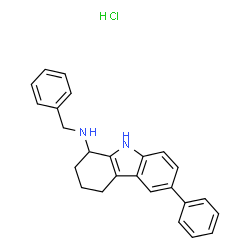 ChemSpider 2D Image | N-Benzyl-6-phenyl-2,3,4,9-tetrahydro-1H-carbazol-1-amine hydrochloride (1:1) | C25H25ClN2