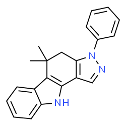 ChemSpider 2D Image | 5,5-Dimethyl-3-phenyl-3,4,5,10-tetrahydropyrazolo[4,3-a]carbazole | C21H19N3
