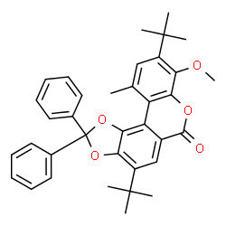 ChemSpider 2D Image | 8-Methoxy-11-methyl-4,9-bis(2-methyl-2-propanyl)-2,2-diphenyl-6H-[1,3]benzodioxolo[5,4-c]chromen-6-one | C36H36O5