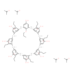 ChemSpider 2D Image | Acetone - 49,50,51,52,53,54,55,56-octapropoxynonacyclo[43.3.1.1~3,7~.1~9,13~.1~15,19~.1~21,25~.1~27,31~.1~33,37~.1~39,43~]hexapentaconta-1(49),3(56),4,6,9(55),10,12,15(54),16,18,21(53),22,24,27(52),28
,30,33(51),34,36,39(50),40,42,45,47-tetracosaene-5,11,17,23,29,35,41,47-octol (4:1) | C92H120O20